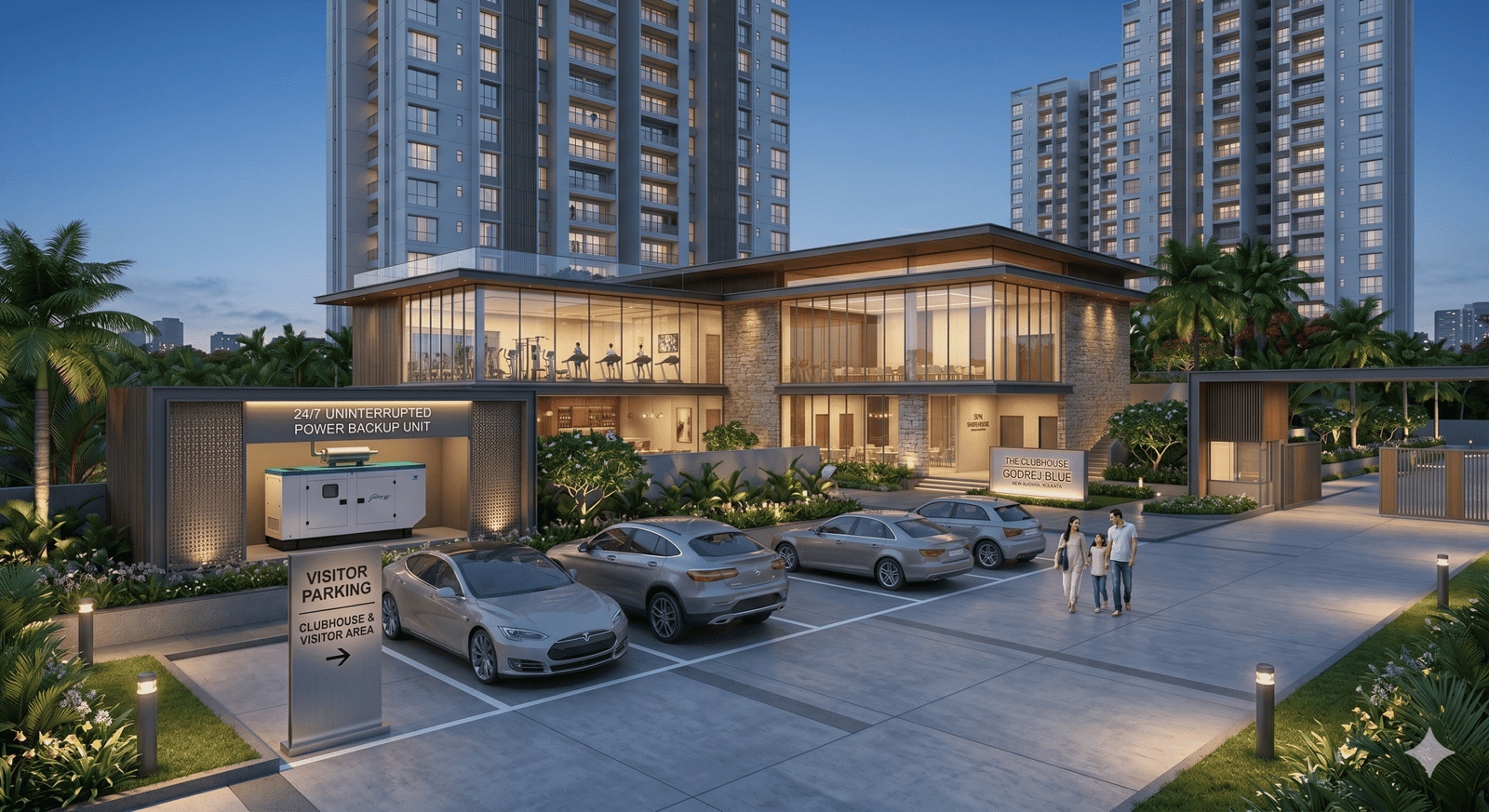 Power backup and visitor parking at Godrej Blue